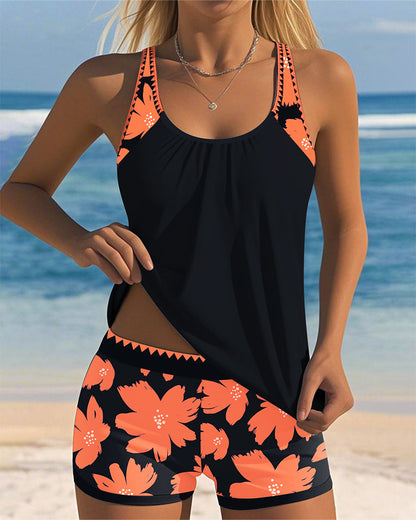 Tankini sans manches à encolure en U avec imprimé Boxer