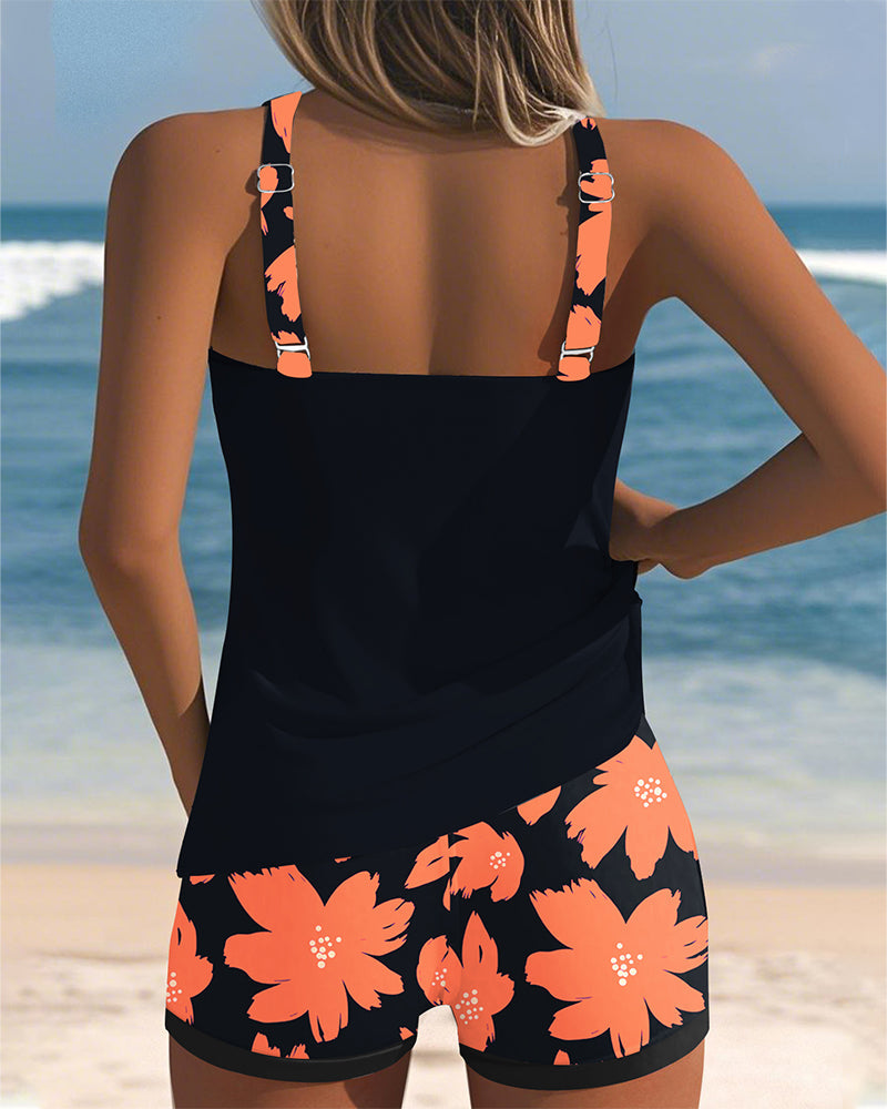 Tankini sans manches à encolure en U avec imprimé Boxer