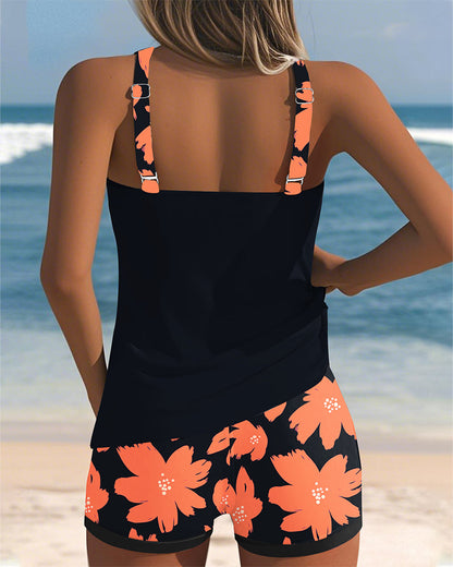 Tankini sans manches à encolure en U avec imprimé Boxer