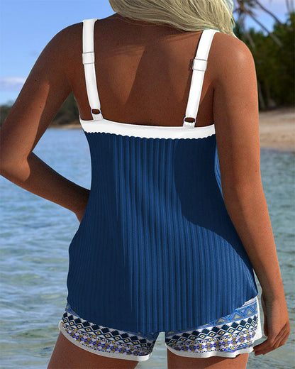 Tankini à rayures avec short de plage imprimé boxer